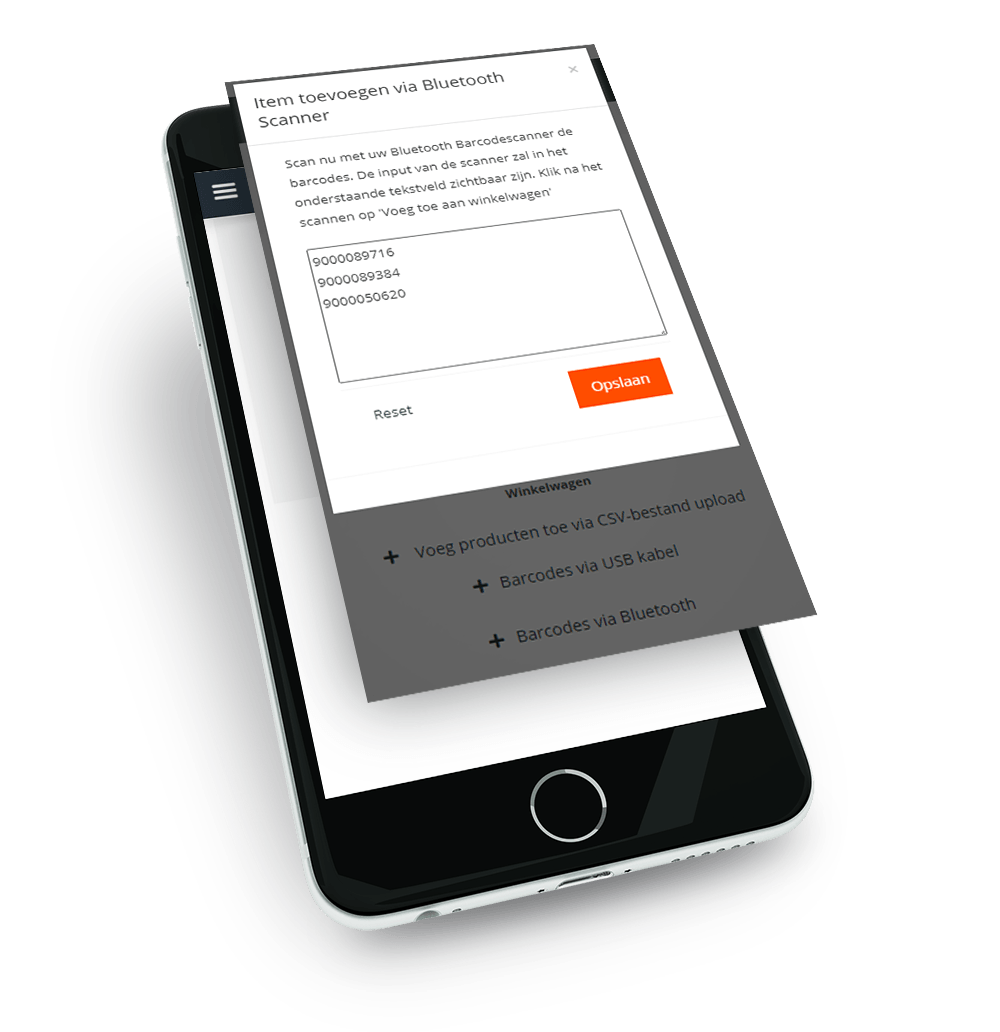 Scan2Order functionaliteit. Producten scannen via bluetooth of USB