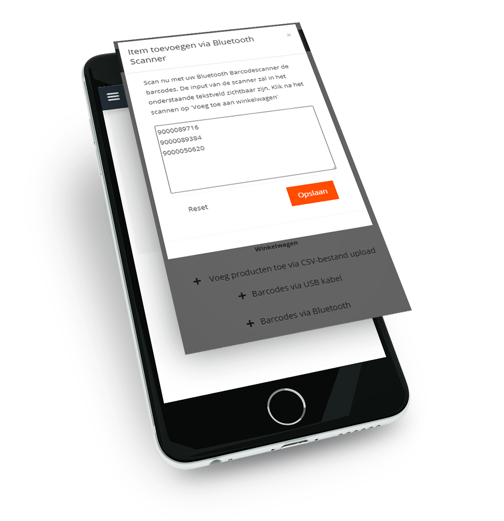 Scan2Order functionaliteit. Producten scannen via bluetooth of USB